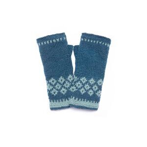 7714 Women's Vail Diamond-patterned Wool Handknit Winter Half Mittens (placid)
